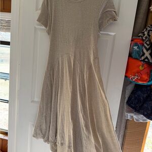 Free People Beach Light Taupe Short-Sleeve Maxi Dress, Cut-out Back Summer Boho